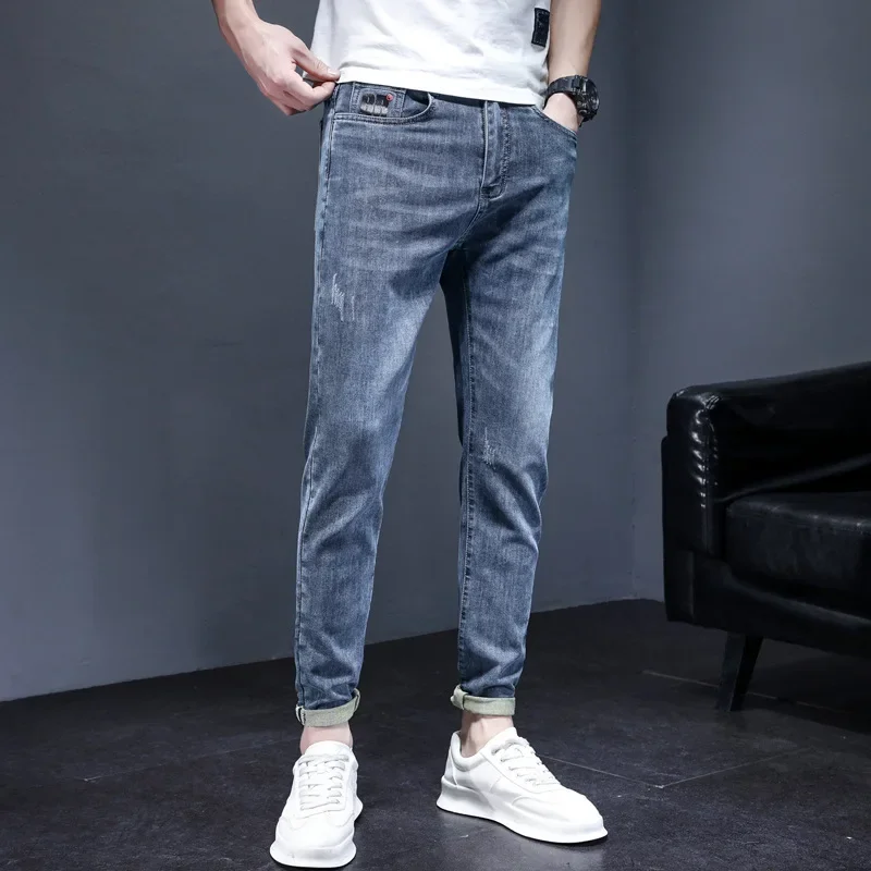 Men's Jeans Fashion Brand Spring And Autumn New Style Slim Fit Small Feet Fashion Casual Summer Thin Cropped Pants