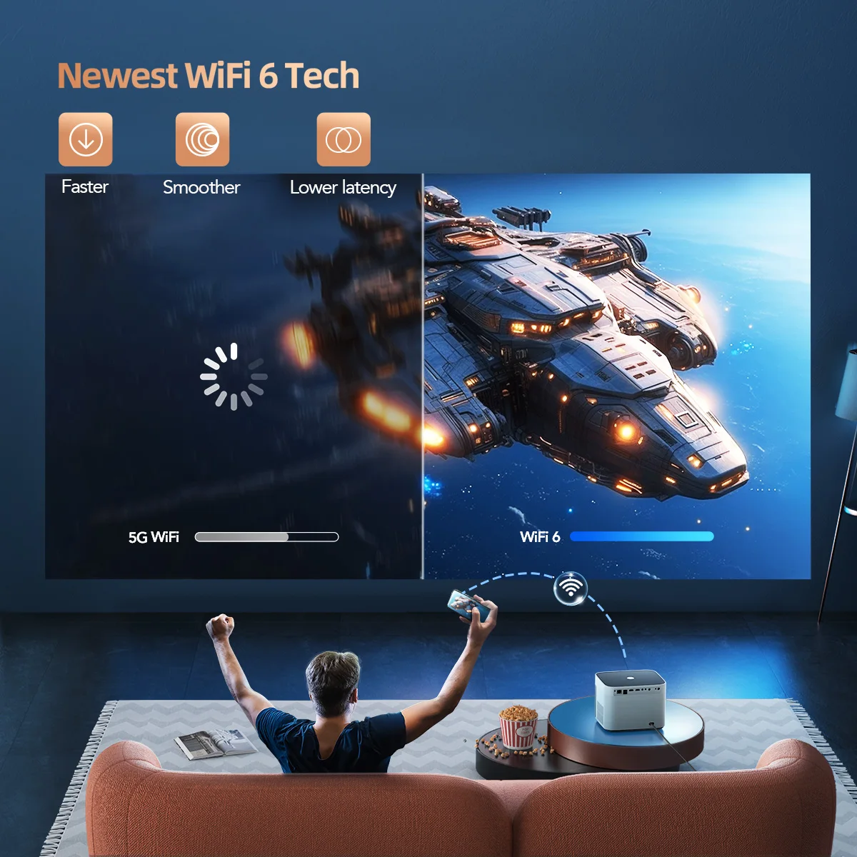 جهاز عرض منزلي U11 1080P مزود بنظام Android YOUTUBE 450 ANSI LUMEN WiFi 6 وBT Beamer Proyector