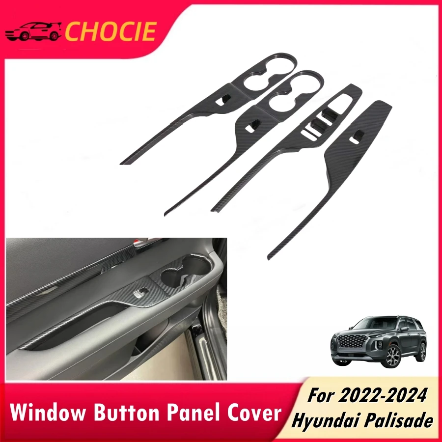 For Hyundai Palisade 2022-2024 ABS Door Window Control Panel Cover Carbonfiber Pattern Door Lock Switch Button Trim 4PCS Palisad