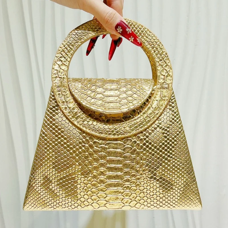Women Metallic Silver PU Handbag Fashion Snake Pattern Top Ring Handle Evening Bag Cocktail Prom Night Party Bolsas De Mujer