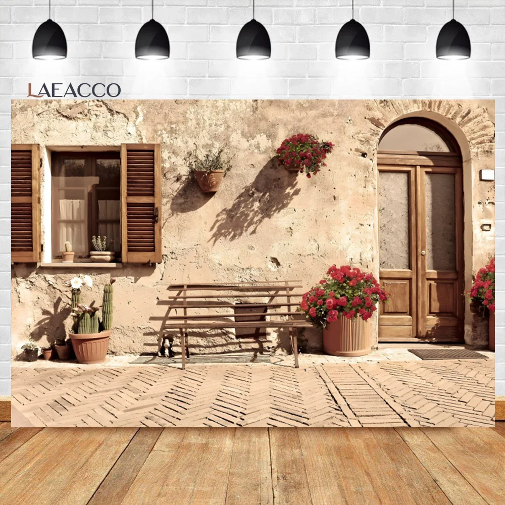 

Laeacco European Travel Downtown Street Photography Background Vintage Buildings Natural Scenery Wedding Portrait Photo Backdrop