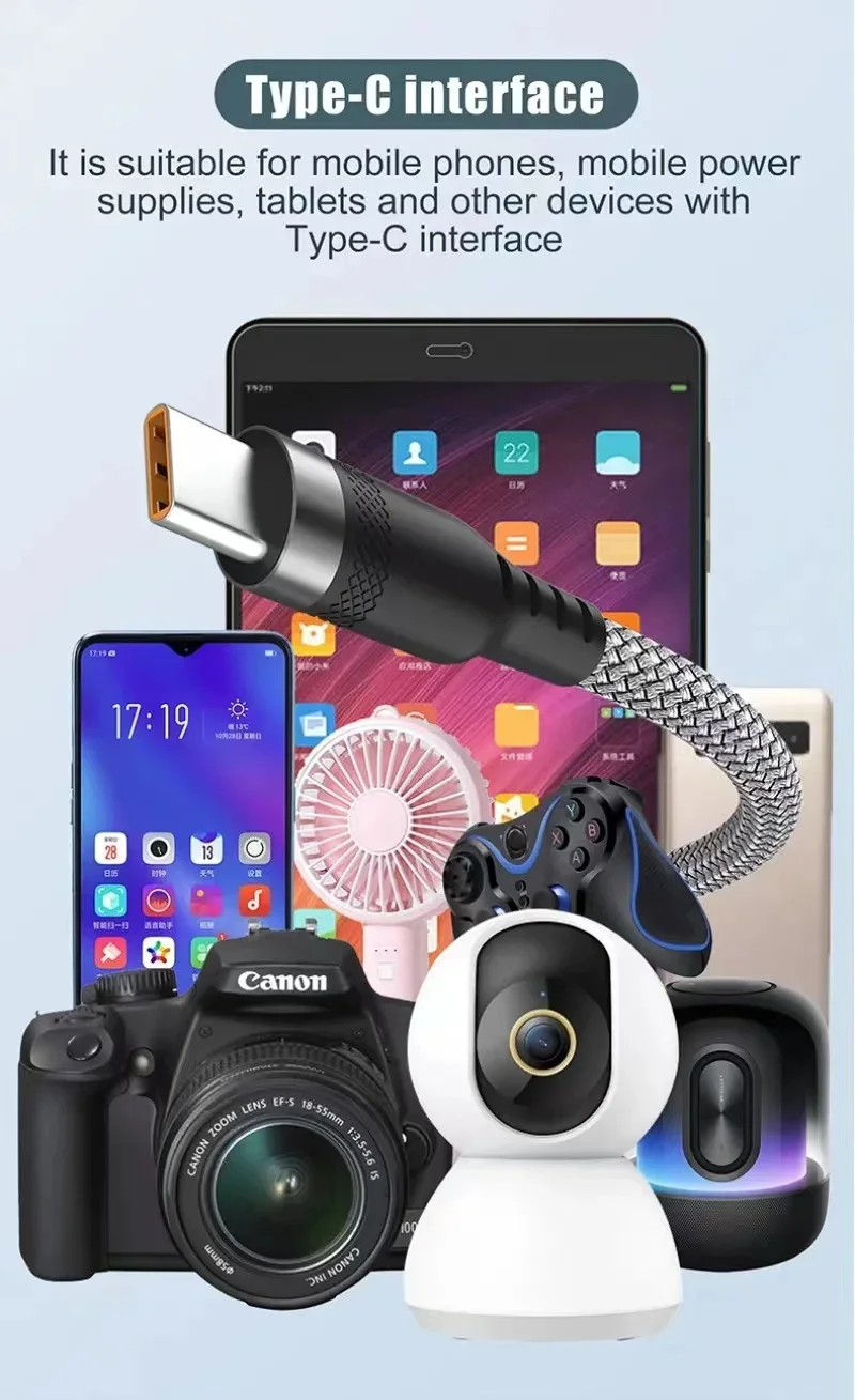 Trenza de nailon 5m 8M PD 60W 6A USB-A TYPEC a TYPE-C codo datos 480Mbps Cable de carga de carga rápida para teléfono móvil VR cámara CCTV