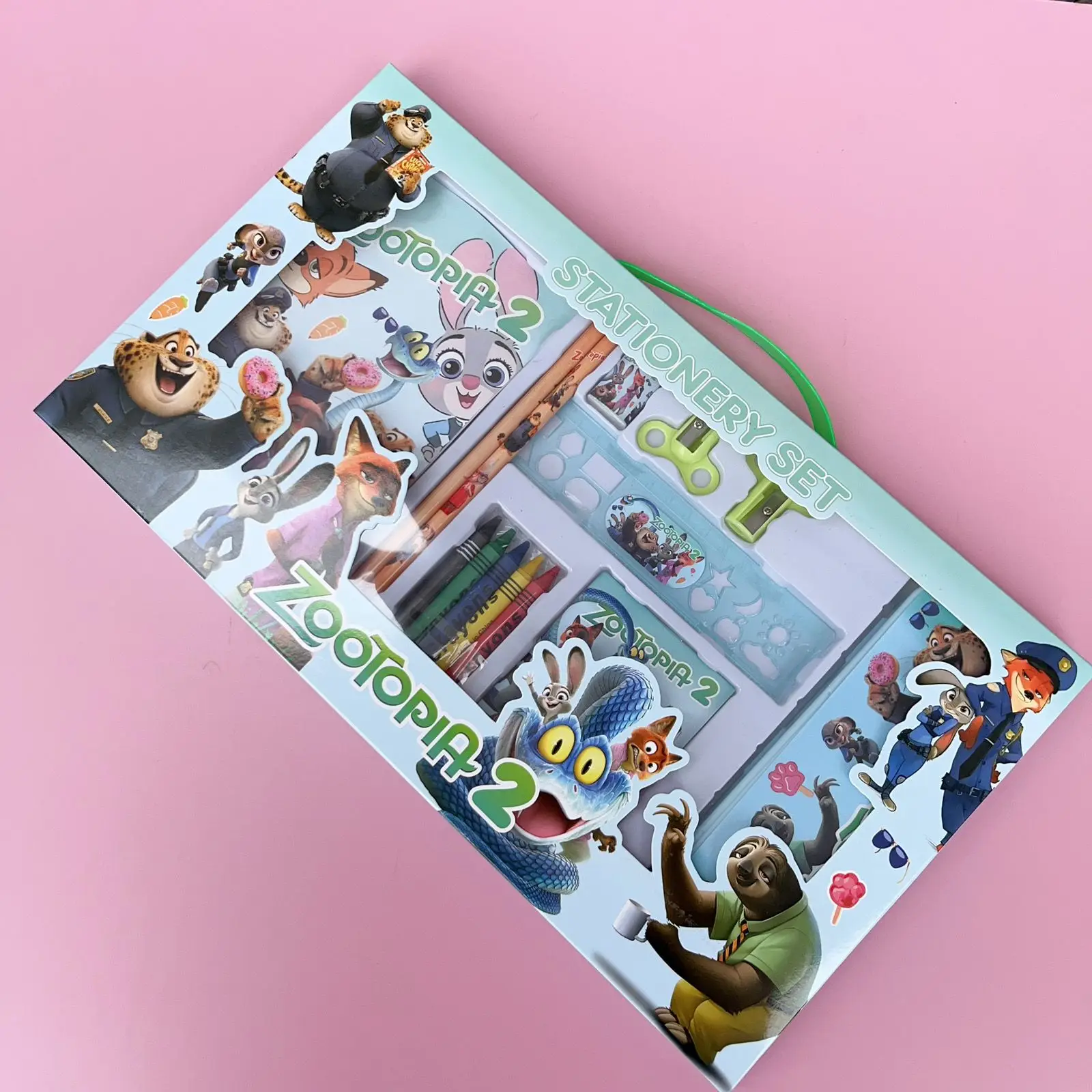 Zootopia Schreibwaren-Set in Geschenkbox, Cartoon-Design, Schülerbedarf, Radiergummi, Anspitzer, Bleistift, Notizblock, Lustiges Geburtstagsgeschenk