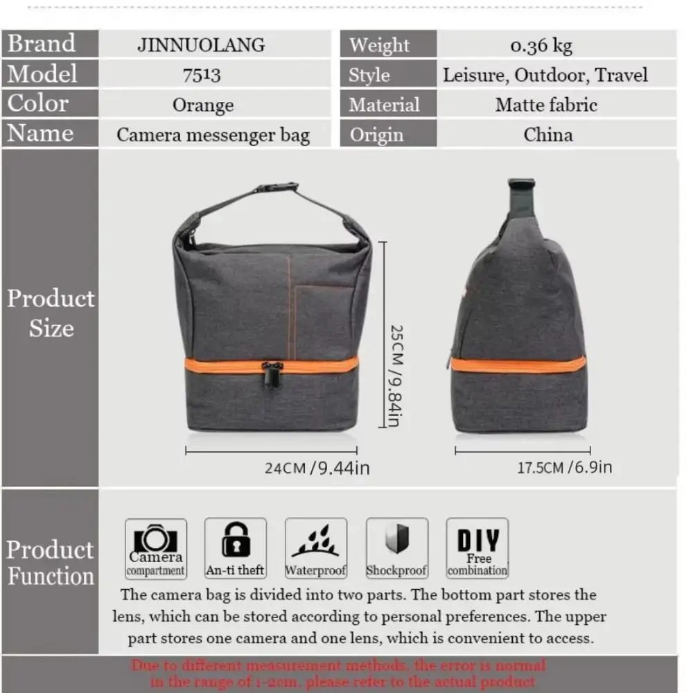 Bolsa para câmera dslr de ombro único, partição de inserção, divisor acolchoado, bolsa para fotografia, lente à prova d'água, bolsa para câmera