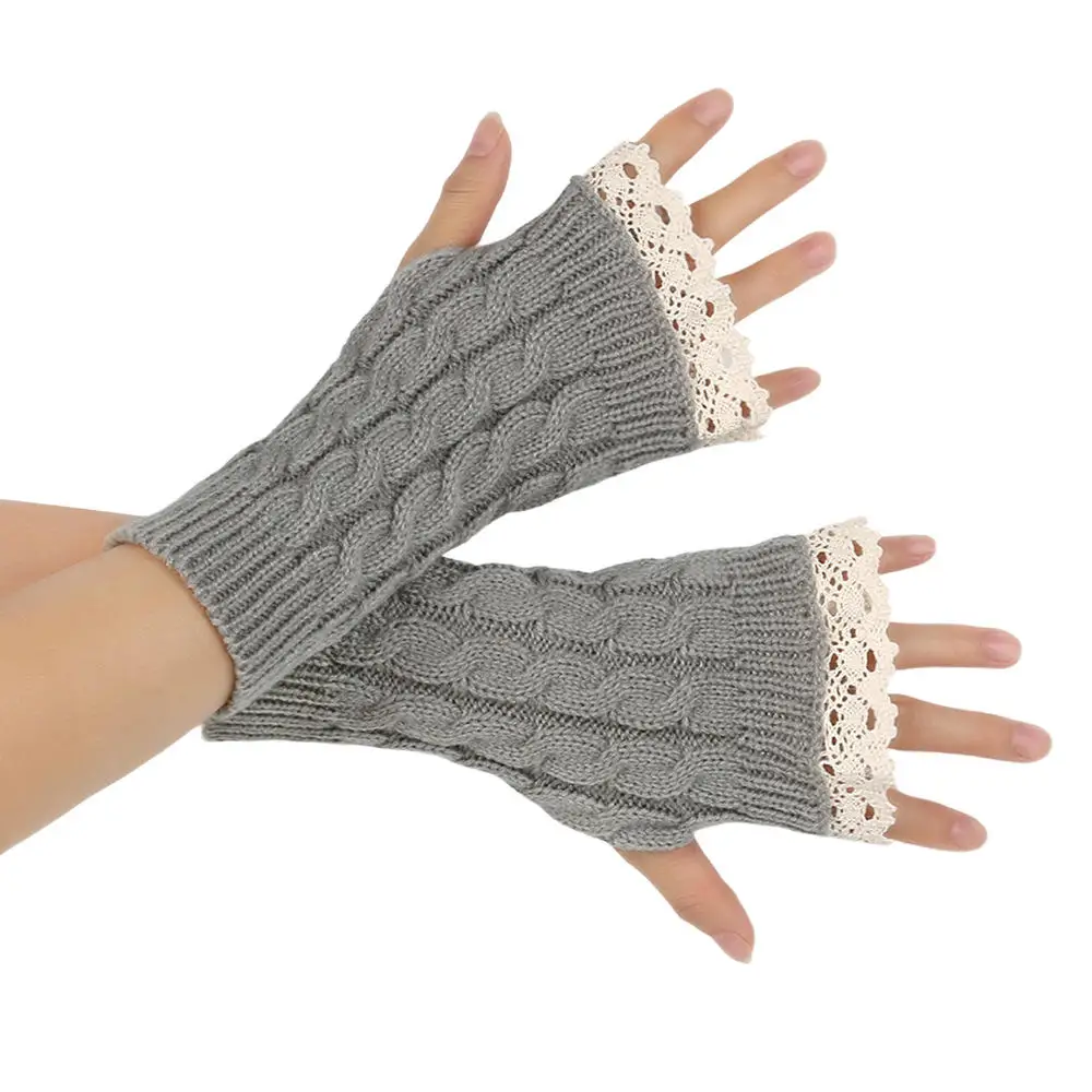 Luvas sem dedos de renda, luvas de inverno acrílicas sem dedos, luvas de meio dedo tricotadas para escrita em tempo frio, uso diário