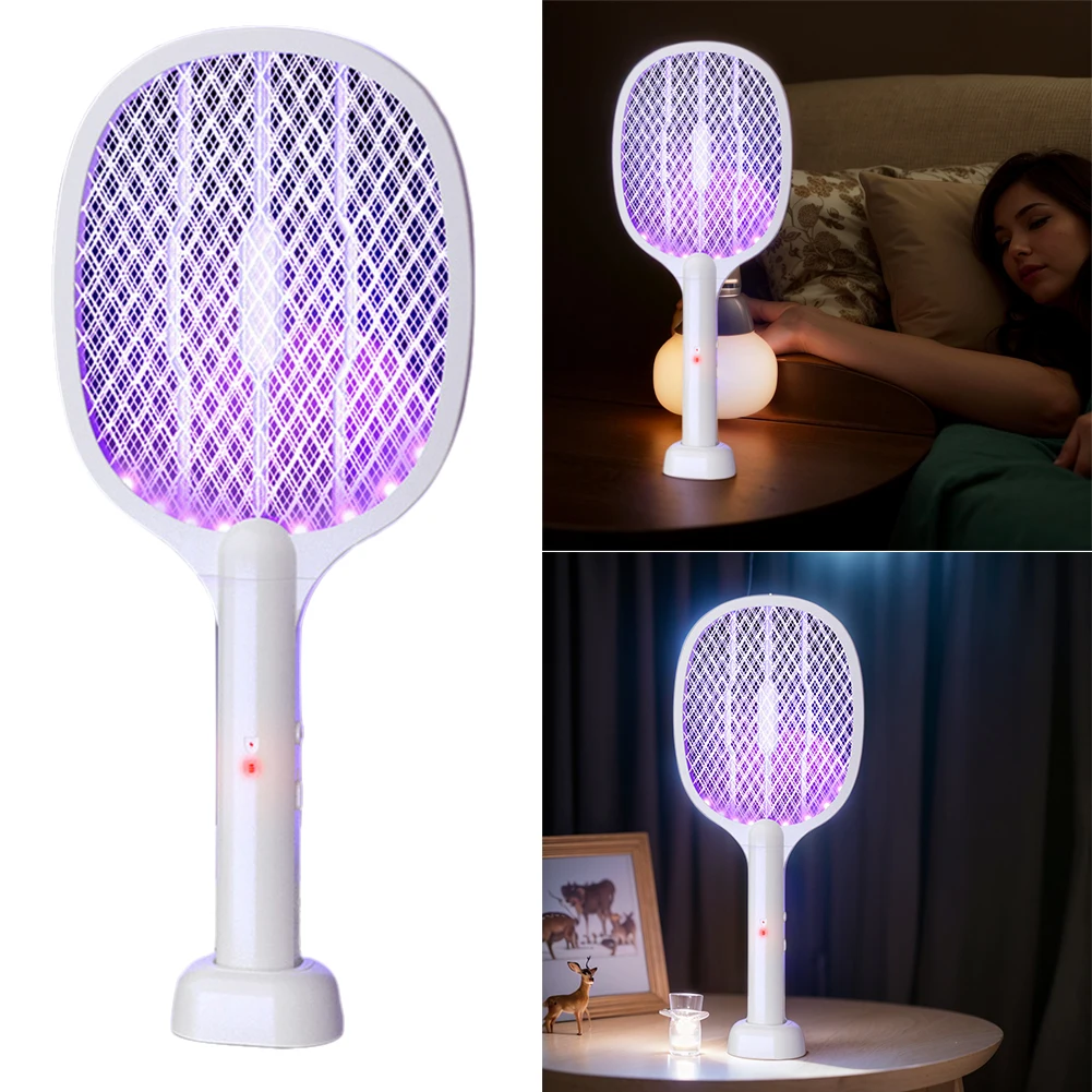 2 in 1 Electric Fly Swatter Handheld Fly Killer and Mosquito Trap Lamp Safe Rechargeable for Home Bedroom Office Indoor Outdoor