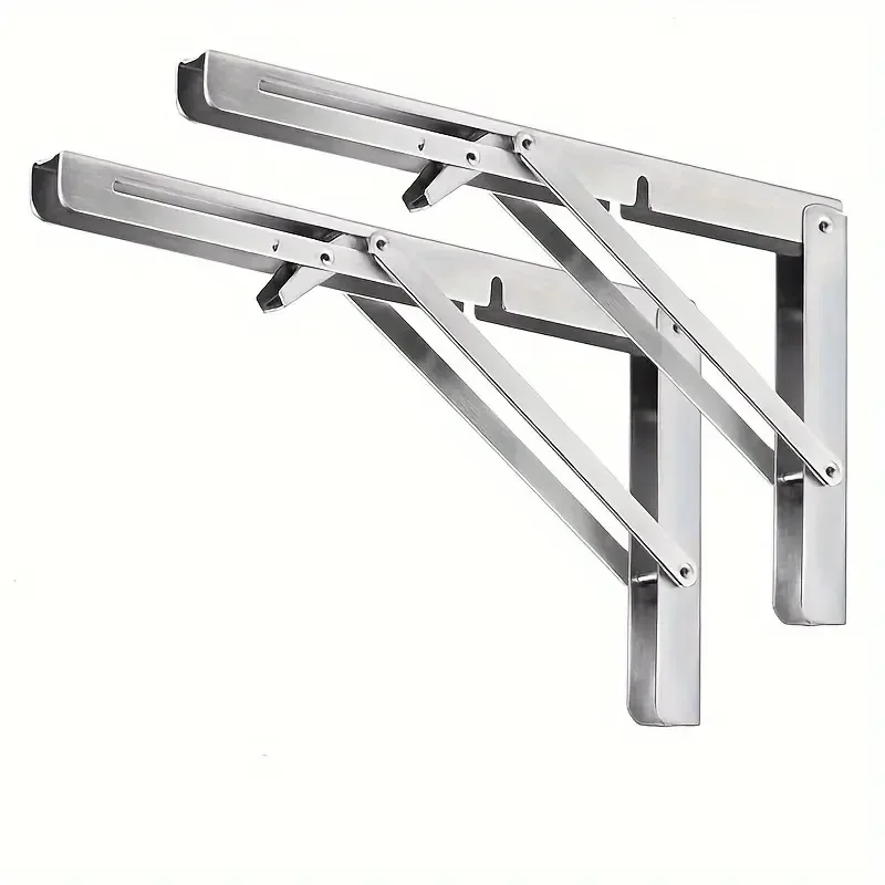 

YUAN J 2pcs Folding Shelf Brackets Heavy Duty Stainless Steel Collapsible Shelf Bracket for Table Work Bench Wall Mounted