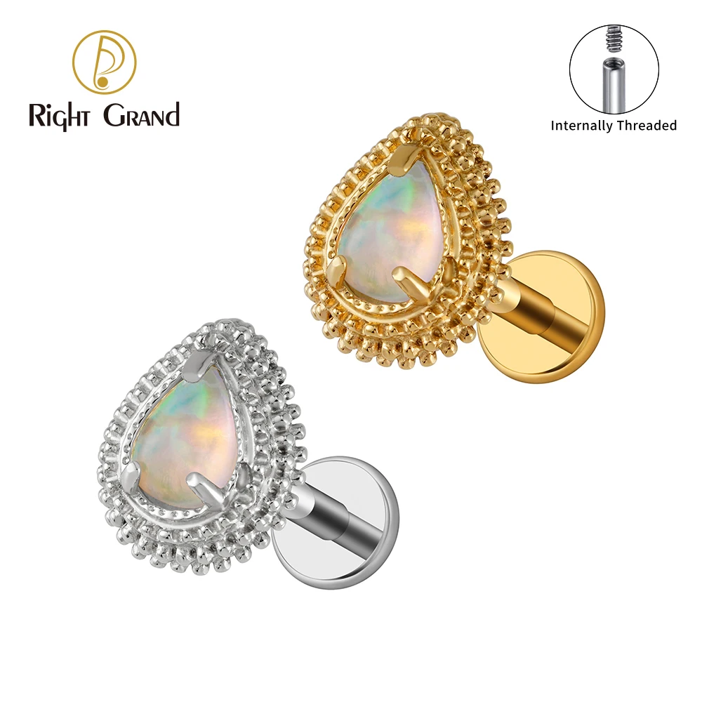Right Grand ASTM F136 Titânio 16G Lágrima Opala Tragus Labret Stud Pêra Formato Opala Cartilagem Conch Helix Stud Piercing no Lóbulo da Orelha Jóias Vintage Neo-Góticas