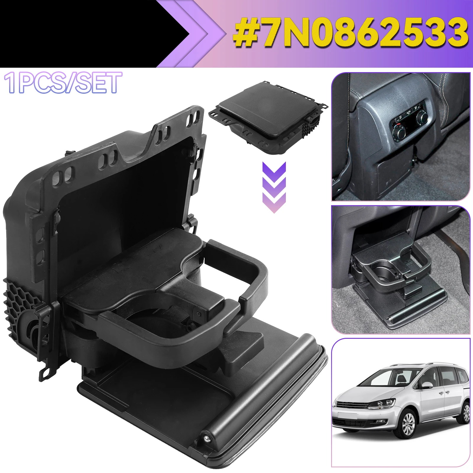 Auto-Mittelkonsolen-Getränkehalter 7N0862533 Hinterer Getränkehalter Zubehör für VW Golf Plus Sharan Syncro Tiguan Seat Alhambra