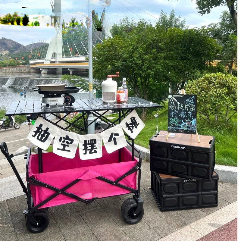 Mobile folding table outdoor camping portable picnic car online celebrity stall special sausage handcart.