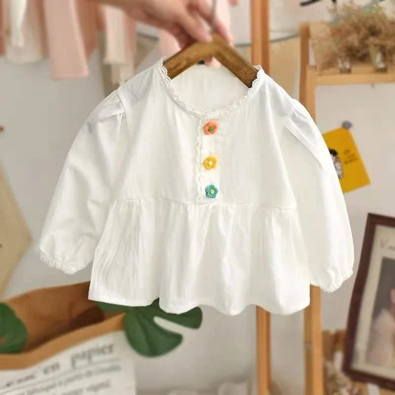 

Spring Autumn Baby 1-8Y Girls Long Sleeve Shirt Korean Style Fashion Doll Blouse Cute Toddler Tops for 80-120cm