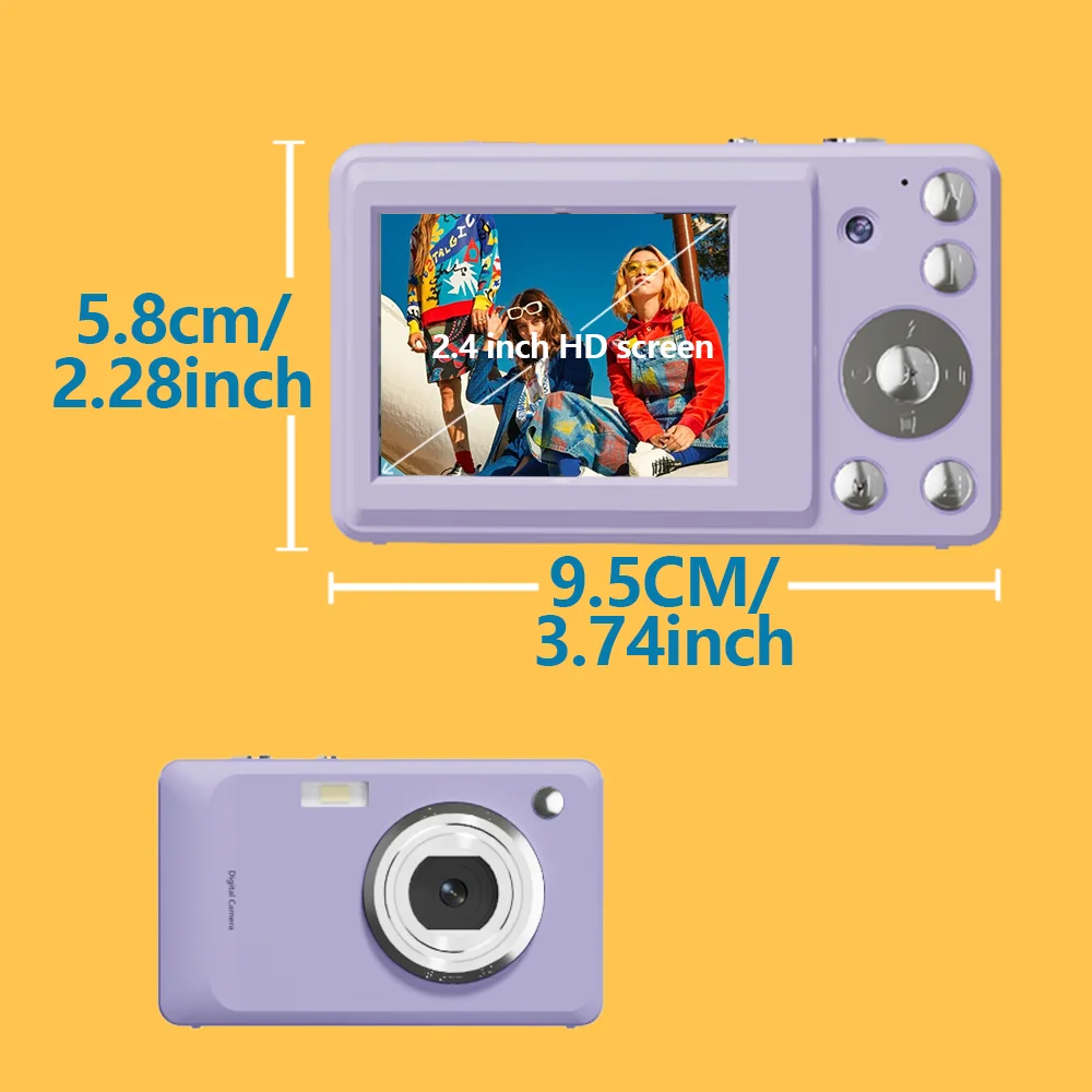 Câmera digital HD com câmera dupla frontal e traseira com cordão, três cores, câmera portátil para esportes ao ar livre