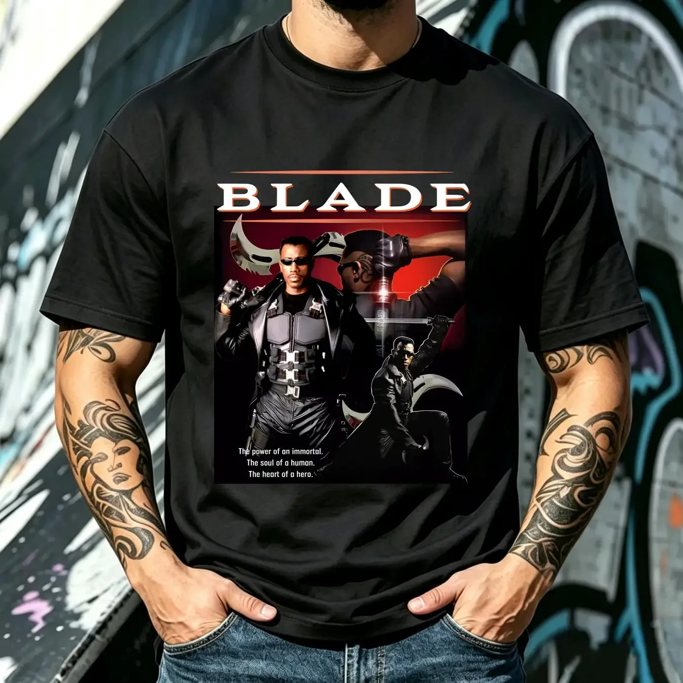 washed T Shirt Blade Wesley Snipes Vampire Horror Movie vintage Washed Casual Stretched Versatile Soft designer clothes