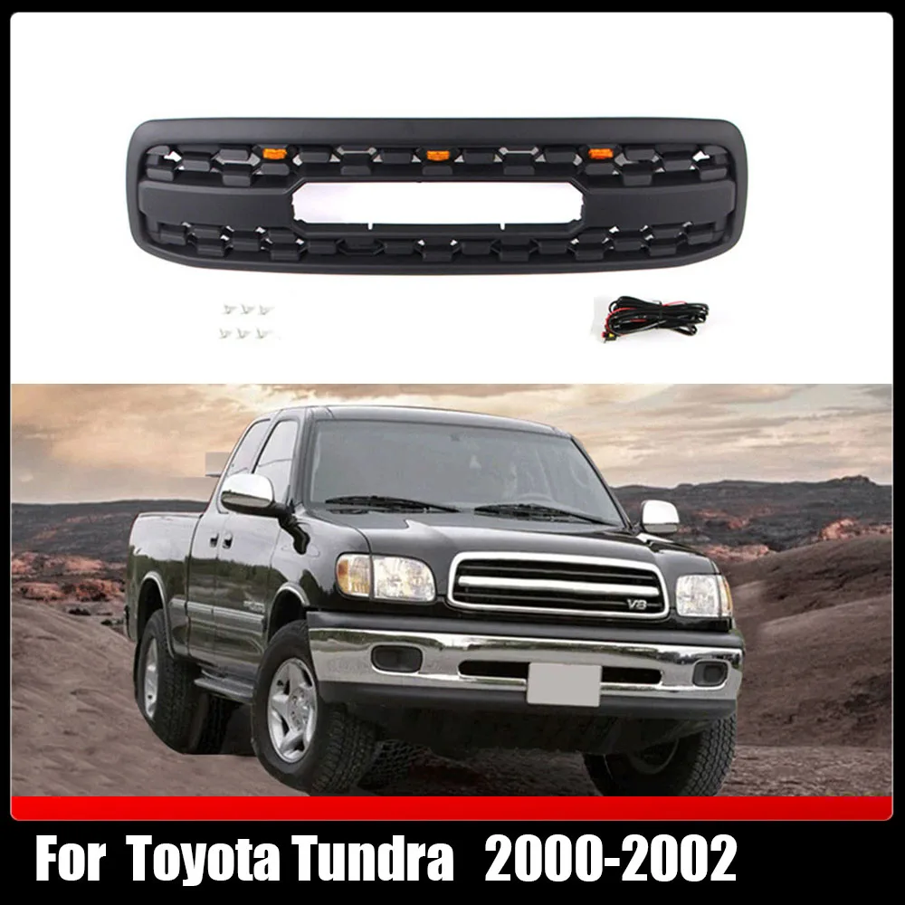 For Toyota Tundra 2000-2002 4X4 Offroad Upgrade Exterior Front Bumper Mesh Grille ABS W/LED Hood Upper Cover Grill Racing Grills