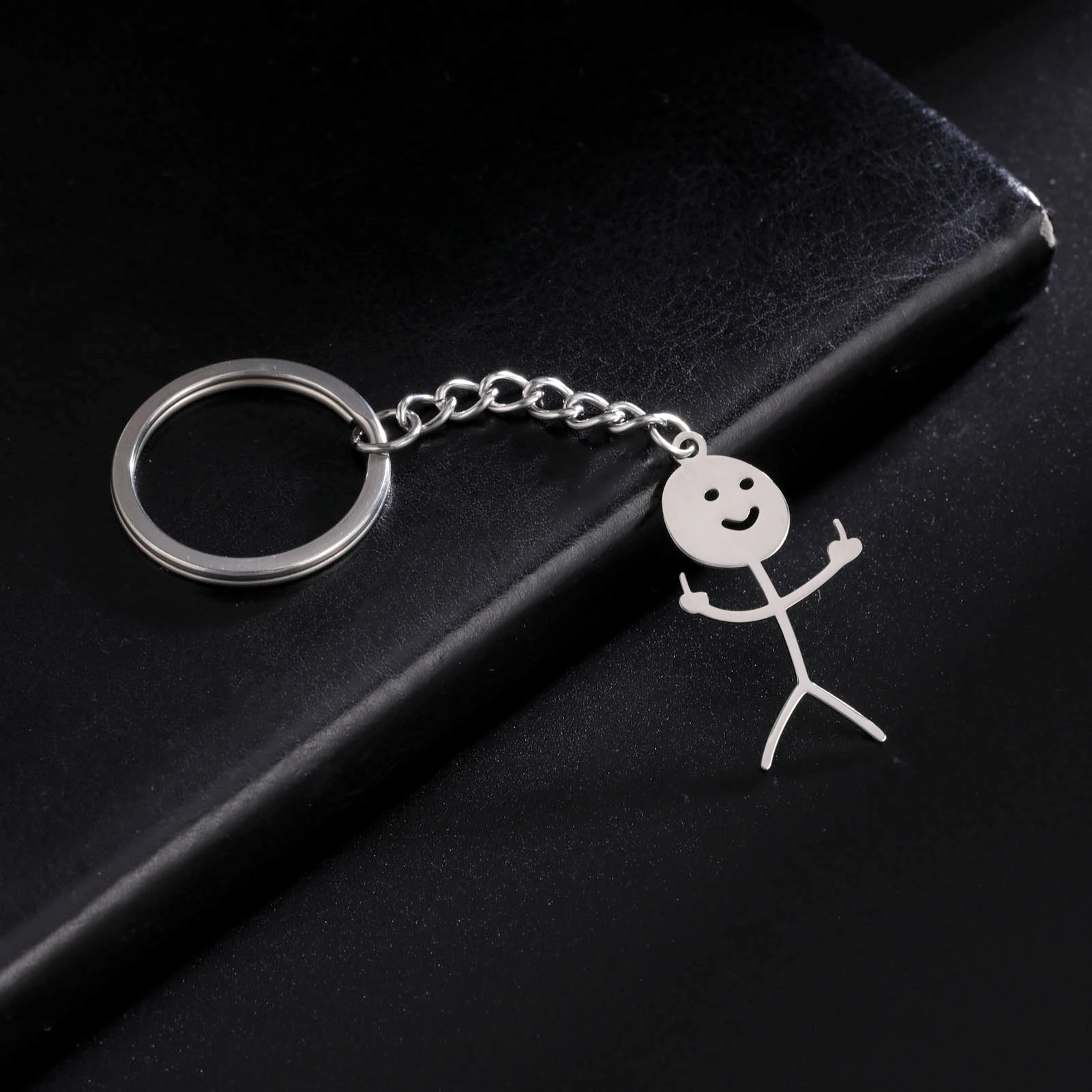 Hip Hop Funny Middle Finger Stickman Keychain for Men Women Stainless Steel Silver Color Pendant School Bag Car Keyrings Gift