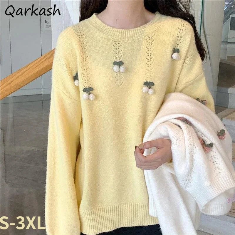 

Pullovers Women Embroidery Sweet Autumn Design Mujer Lovely Leisure Baggy 5 Colors Ulzzang Chic Comfortable Sweaters Popular Ins