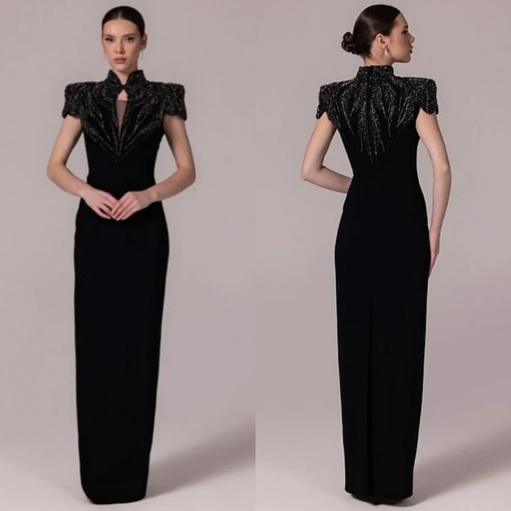 Customized Classic Exquisite Jersey Sequined Straight High Collar Long Dresses Bespoke Occasion Sparkle