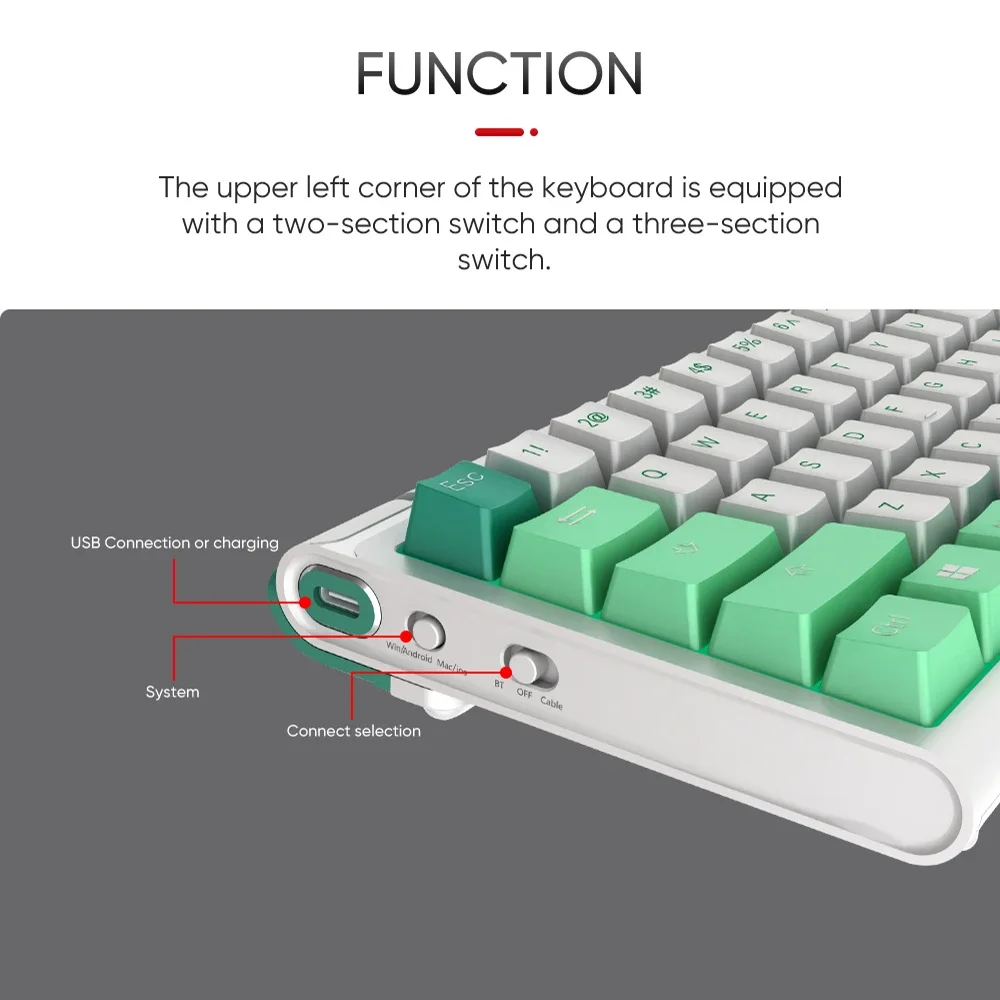 YYHC-Mini Mechanical Keyboard 60% desktop Rainbow backlight switch Wired + 2.4G wireless + BT triple mode