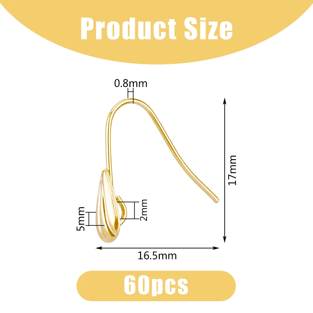60Pcs Metal Earring Hooks 18K Gold Plated Brass Earring Findings Shell Shape Ear Wires with Loops Fish Hook Earring Supplies