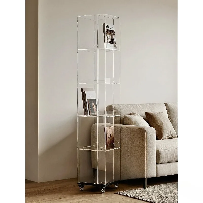 Rotating bookshelf, storage bookcase, movable living room floor acrylic display stand