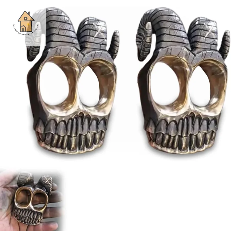 Handmade Ram Horn Skull Knuckles Vintage Ram Horn Punk Finger Skeleton Ring Gothic Full Finger Double Loop Ram Horn Rings