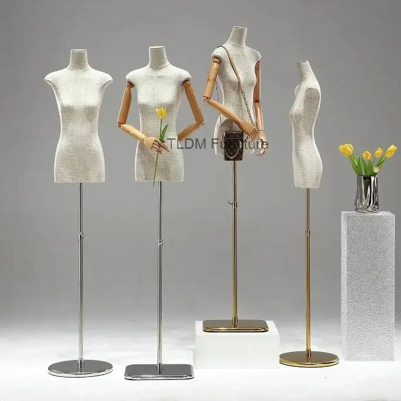 Modern Bamboo Joint Linen Flat Body Mannequin Clothing Store Window Display Stand Women's Clothing Half-body Dummy Garment FYMQ