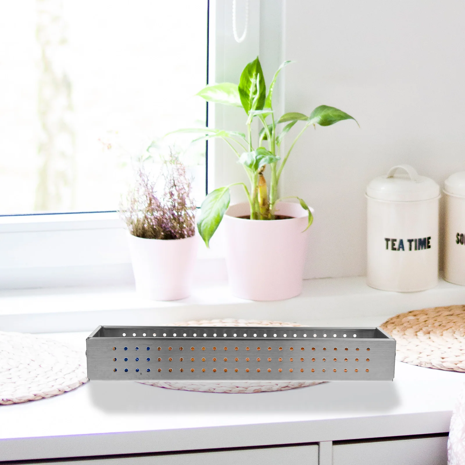 

Stainless Steel Utensil Box Large Capacity Multi-Function Cutlery Organizer With Drainage Rectangular Metal Storage Case For