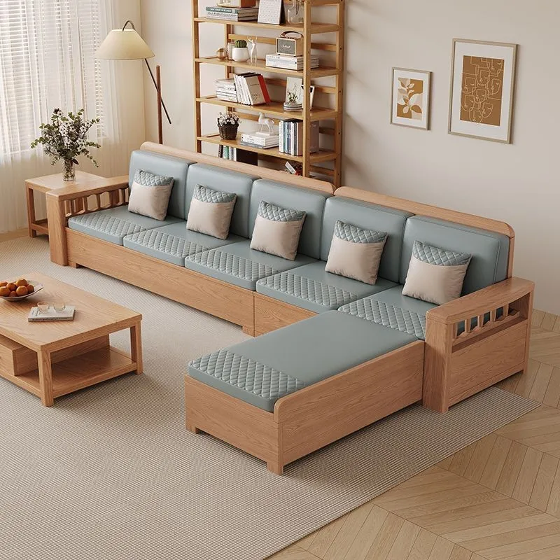 

Ash wood Internet celebrity furniture Nordic solid wood sofa simple winter and summer storage small apartment log color