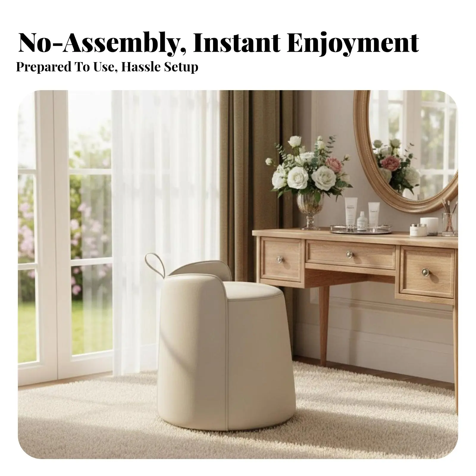 

Round Padded Stool Luxurious Design Vanity Chair Cream aesthetic adaptable for Homeowners, Girls