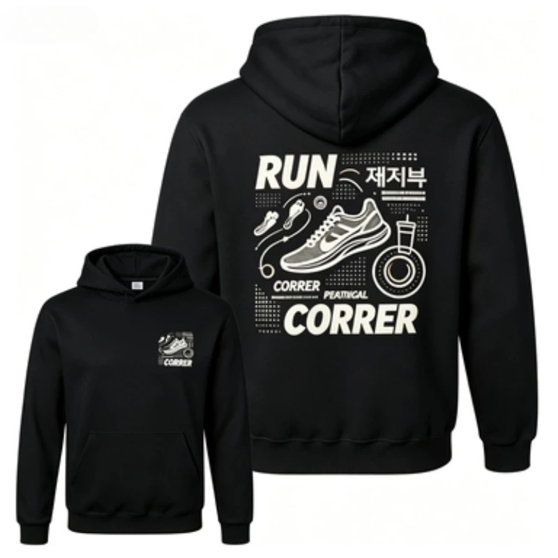 Unisex Run Correr Graphic Pullover Hoodie Multi Language Running Shoe Print Casual Hooded Sweatshirt for Men Women