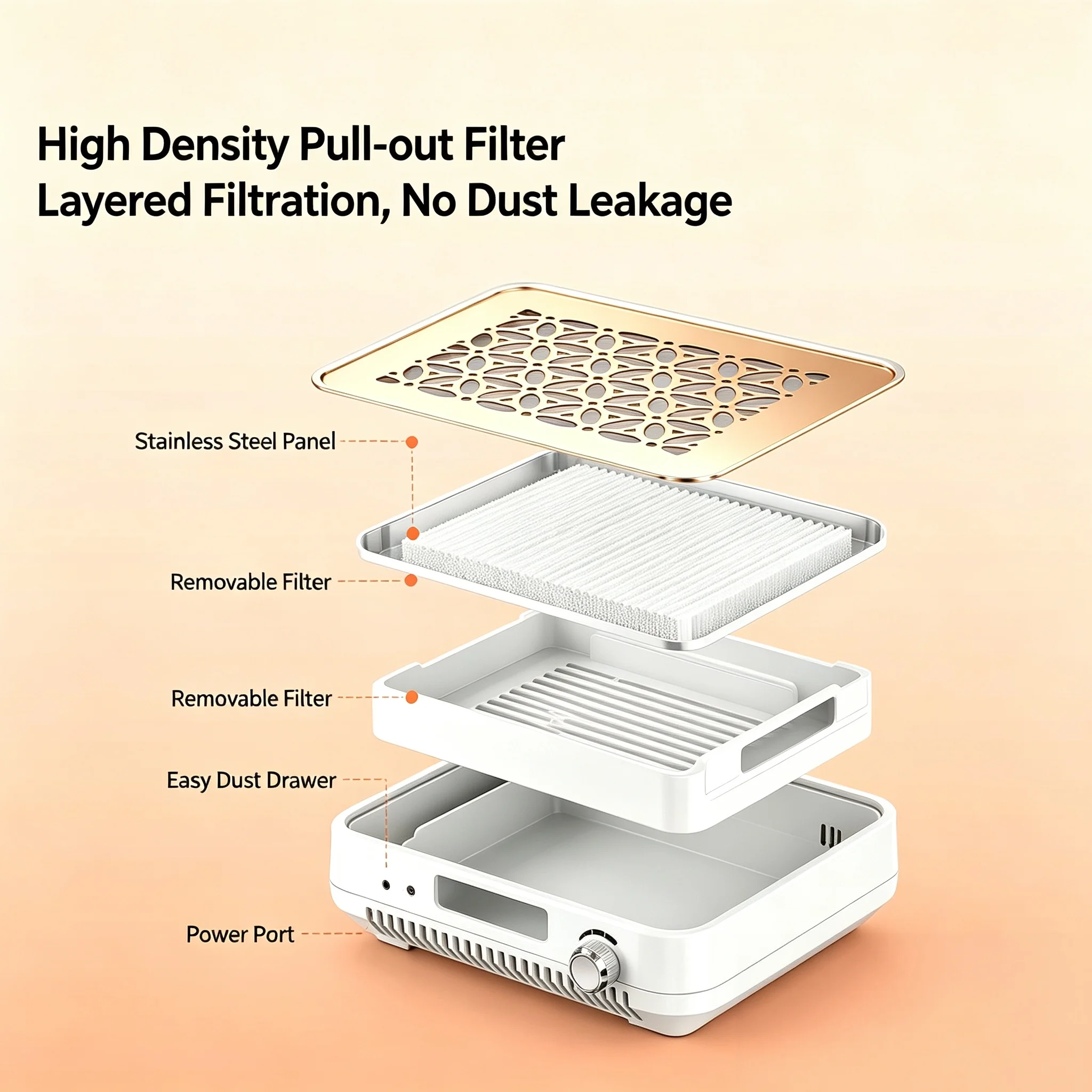 Quiet High Power Nail Vacuum Cleaner, Ultra-thin Metal Panel, Adjustable Speed 4100RPM Brushless Turbine Nail Dust Collector