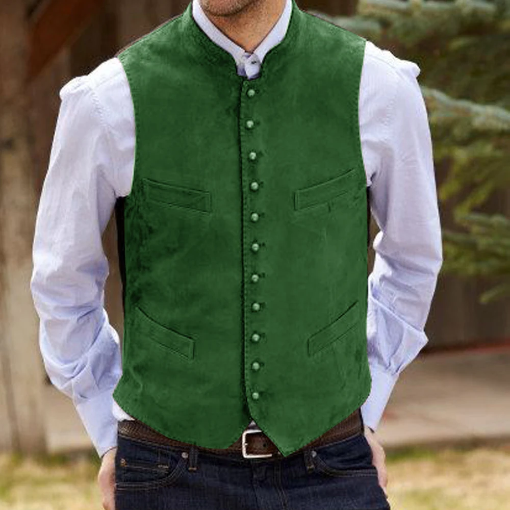 2024 outono e inverno novo colete de camurça cor sólida casual único breasted colete masculino casual coletes terno masculino weste steampunk gilet