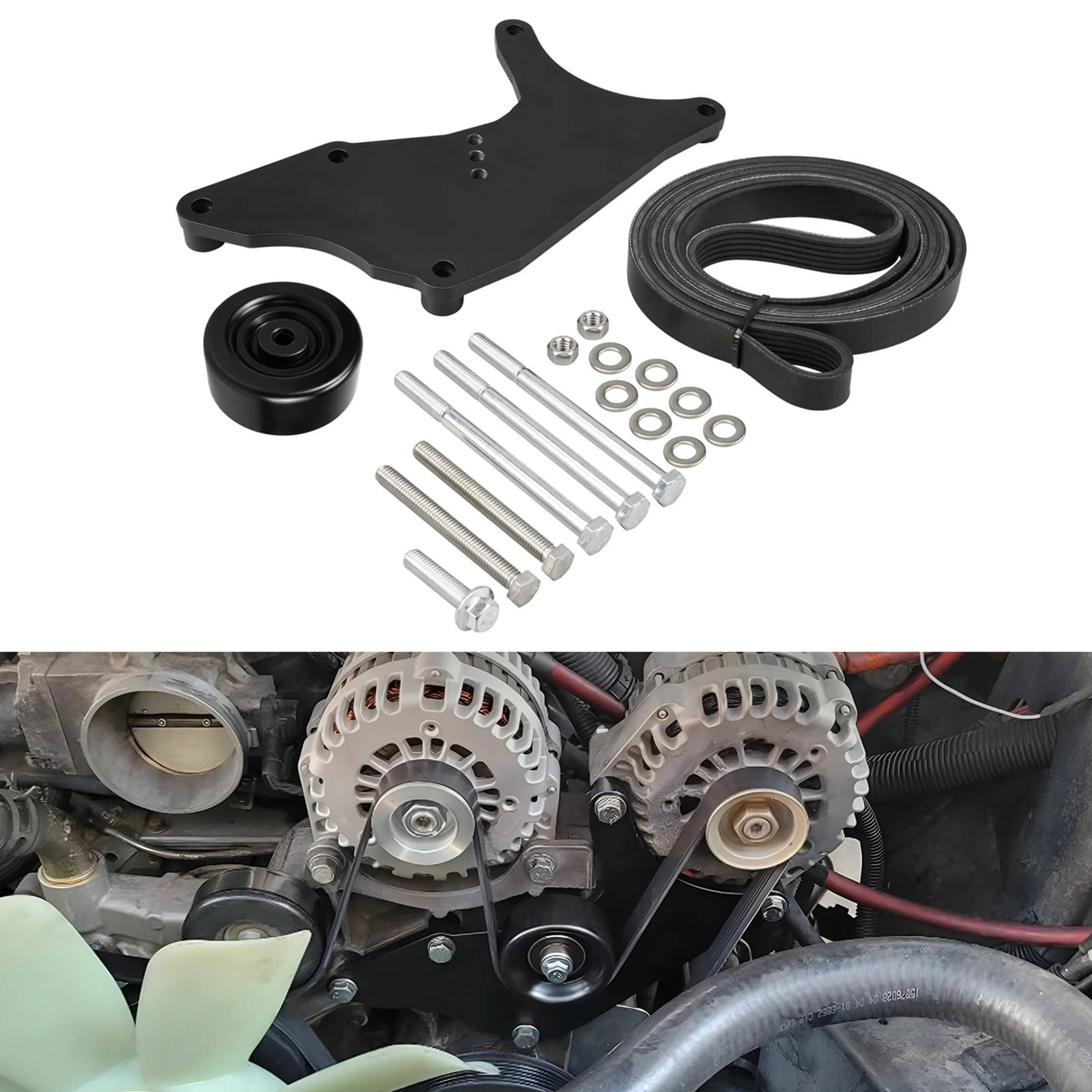 

For LS Dual Alternator Bracket Kit, for GM Trucks and SUV's with 4.8 5.3 6.0 6.2L Vortec V8 Gas Engines, for Cadillac Escalade