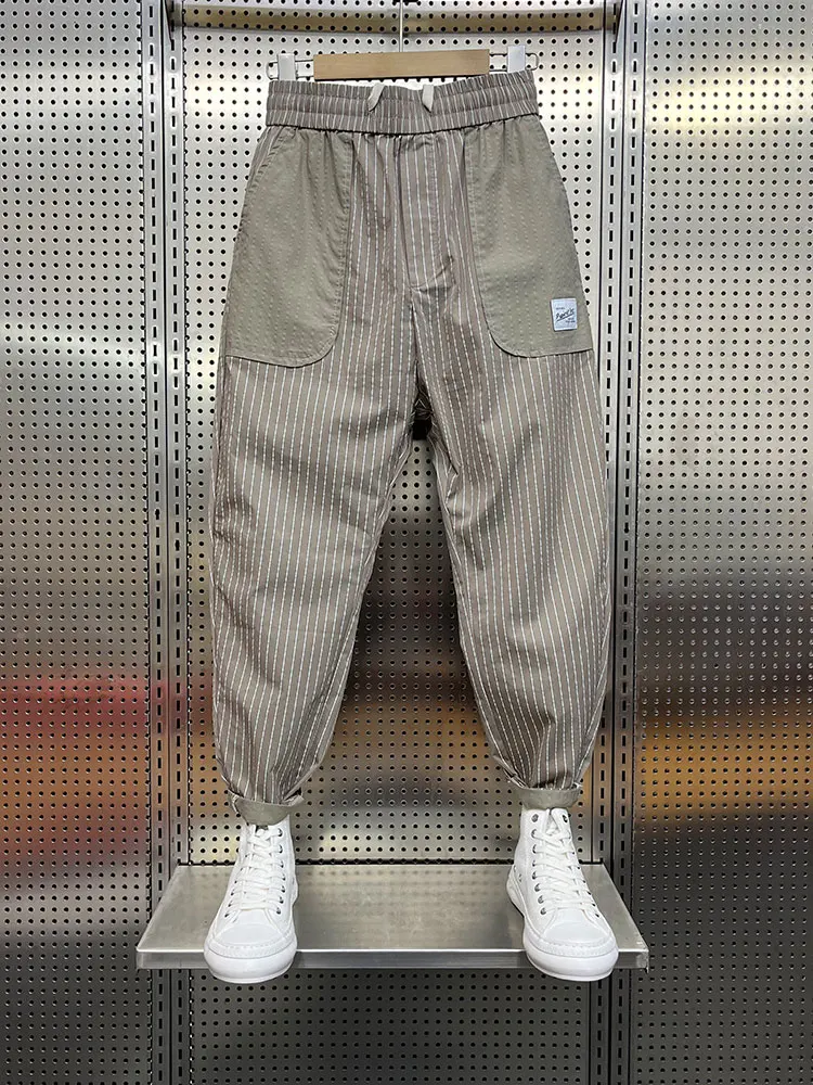 

Летние повседневные брюки в тонкую полоску, мужские свободные модные брюки Harlan Nine Points, модные корейские версии, облегающие мужские брюки Harlan