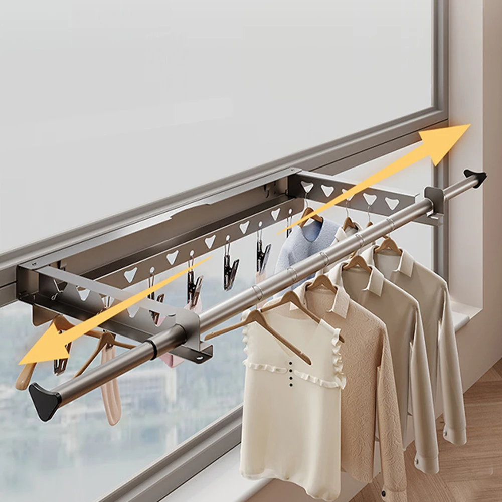 1 Stück einziehbarer Wäscheständer – unsichtbarer faltbarer Kleiderbügel mit 7 Clips für den Innenbereich im Balkon, Wäscherei-Organizer ohne Bohren – Detail 4