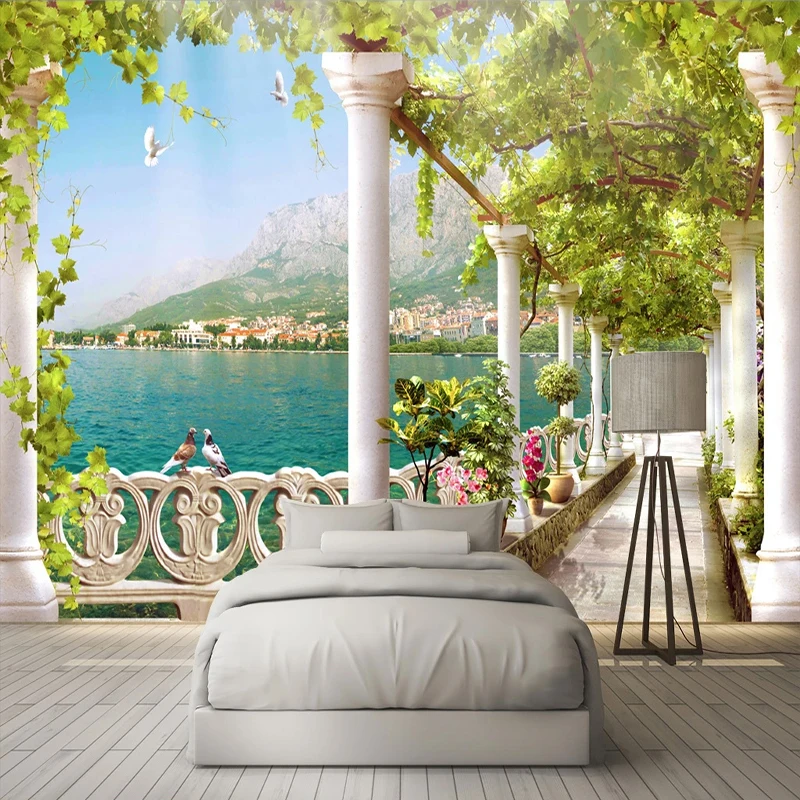 

Custom Photo Wallpaper Non-woven 3D Space Balcony Lake Scenery Mural Living Room Bedroom TV Backdrop Paper for Walls Decoration