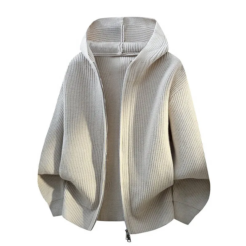 

2025 New Men's Knitted Hooded Open-Front Sweater Casual Zipper Closure Long Sve Thiened Youth Faion Winter Outerwear