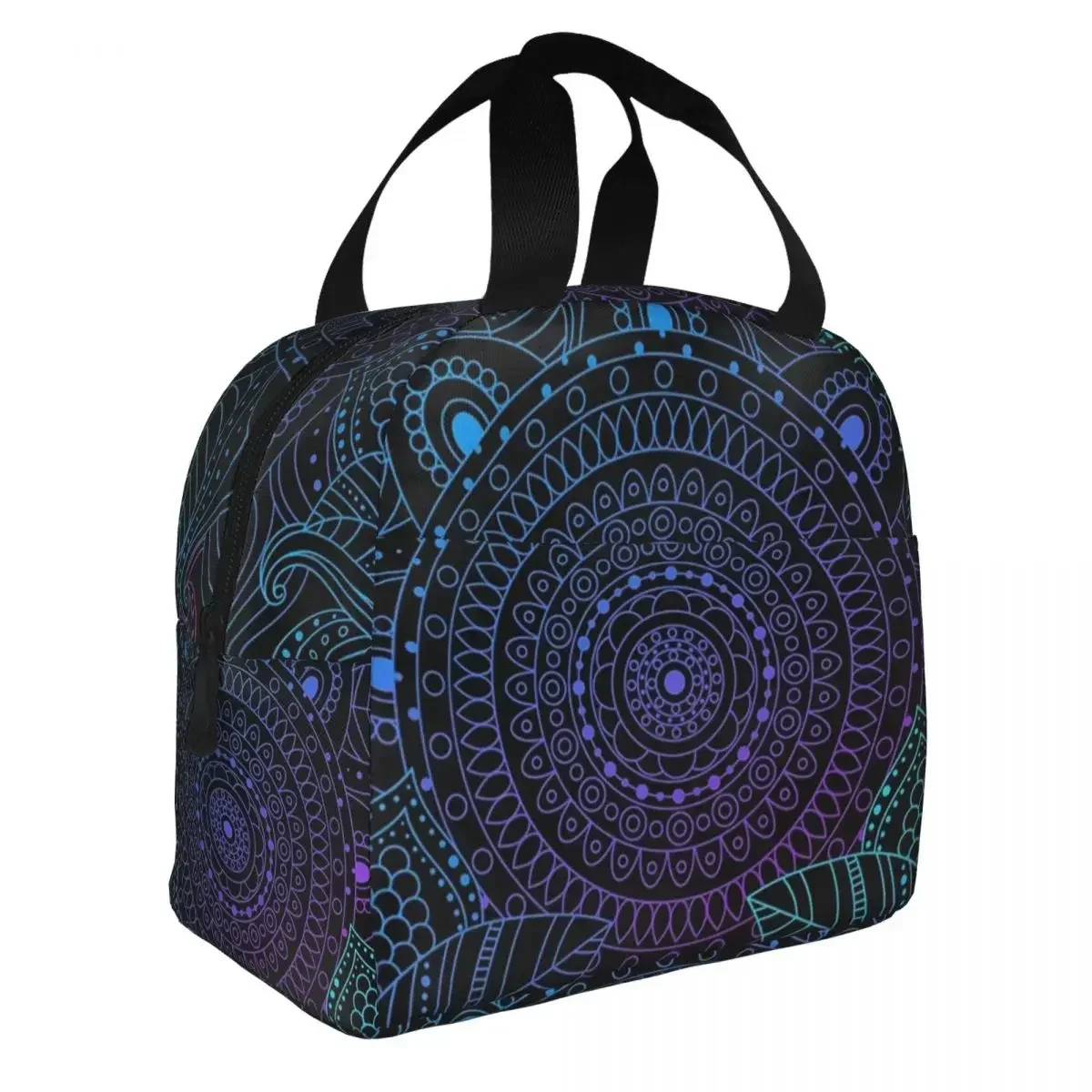 Lunchtassen voor dames Kinderen Jungle Night Mandala Thermische koeler Waterdichte school Boheemse Boho Canvas Tote Voedselopbergzakken