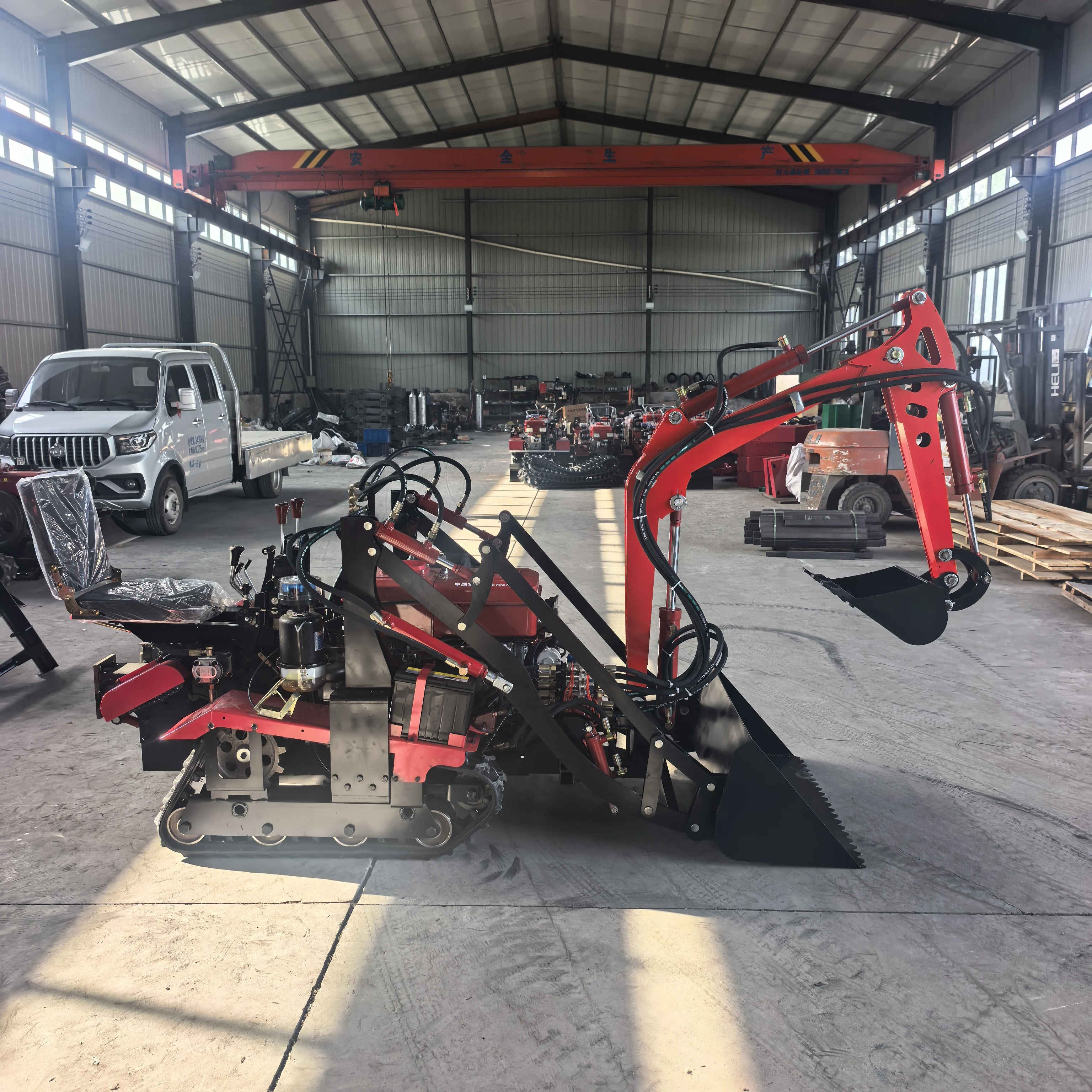 Multifunctional Crawler Tractor with Backhoe Front Loader, Diesel Ride-on Farm Excavator, Garden Orchard Digging Plowing  CE