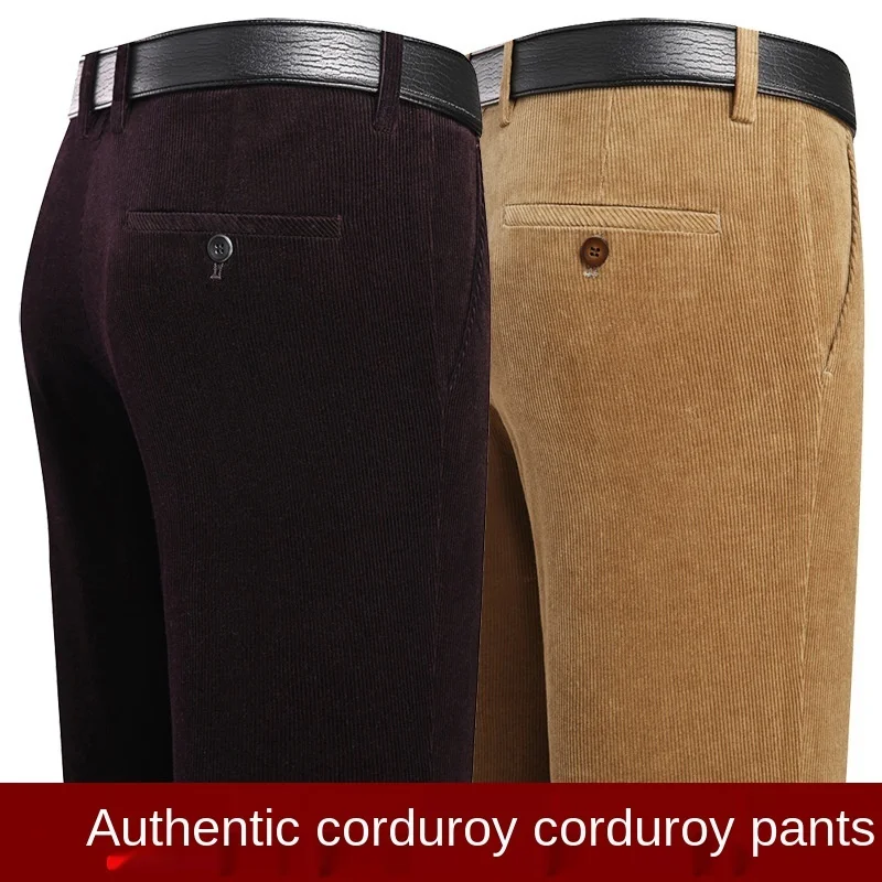 Winter Autumn Pants Men Black Khaki Corduroy Trousers Male Business Casual Pants Straight Warm Thick High Waist 2022