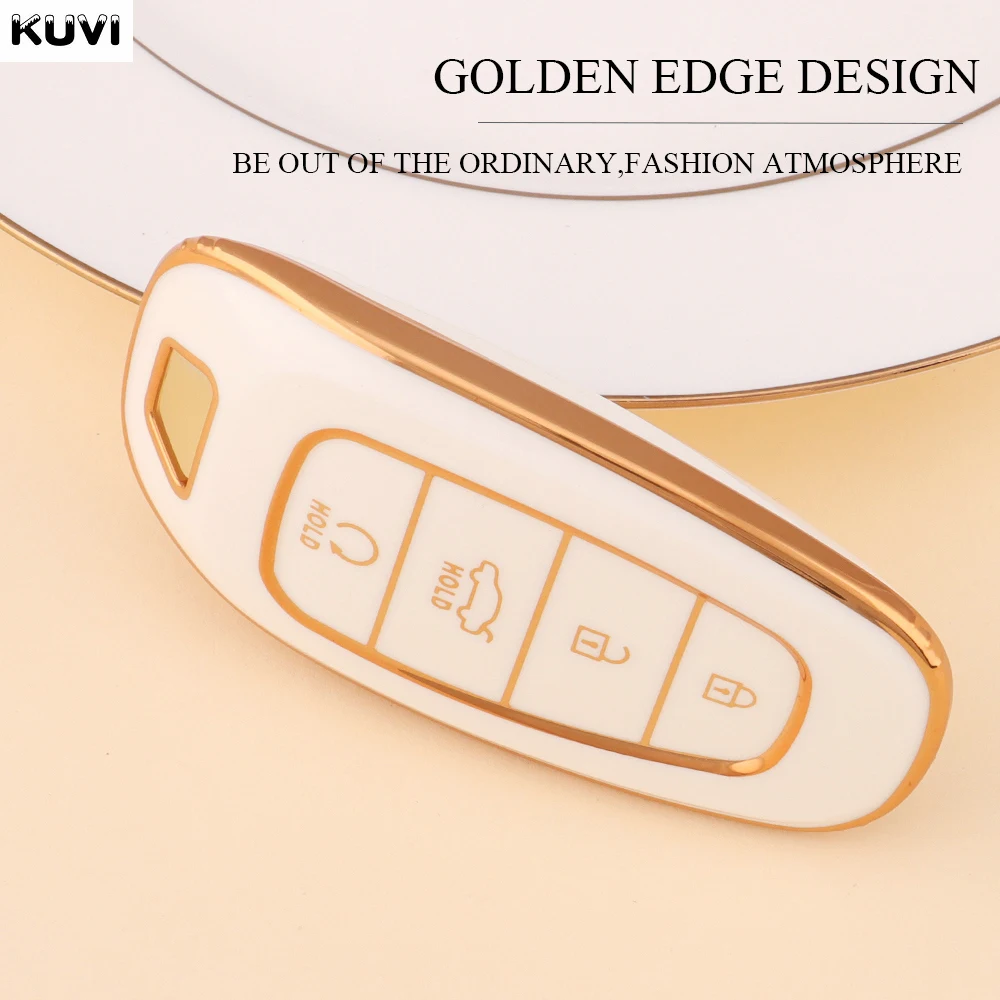 Plating TPU Luxury Car Remote Key Case Cover Shell Fob For Hyundai Santa Fe Tucson 2022 NEXO NX4 Atos Solaris Prime2021 4 Button