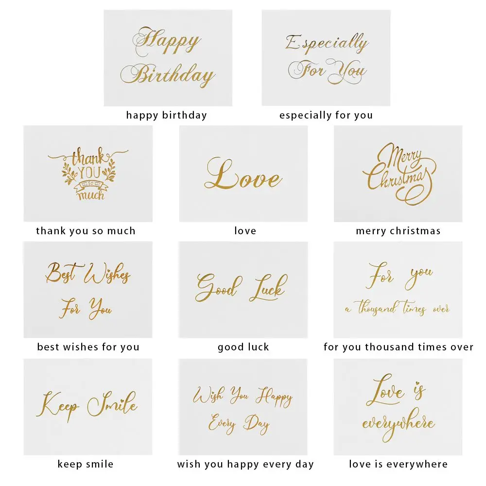 50PCS 6x8cm Thank You White Greeting Card Gold Stamping Simple Design Handwriting Message Cards Gift Decor Happy Birthday