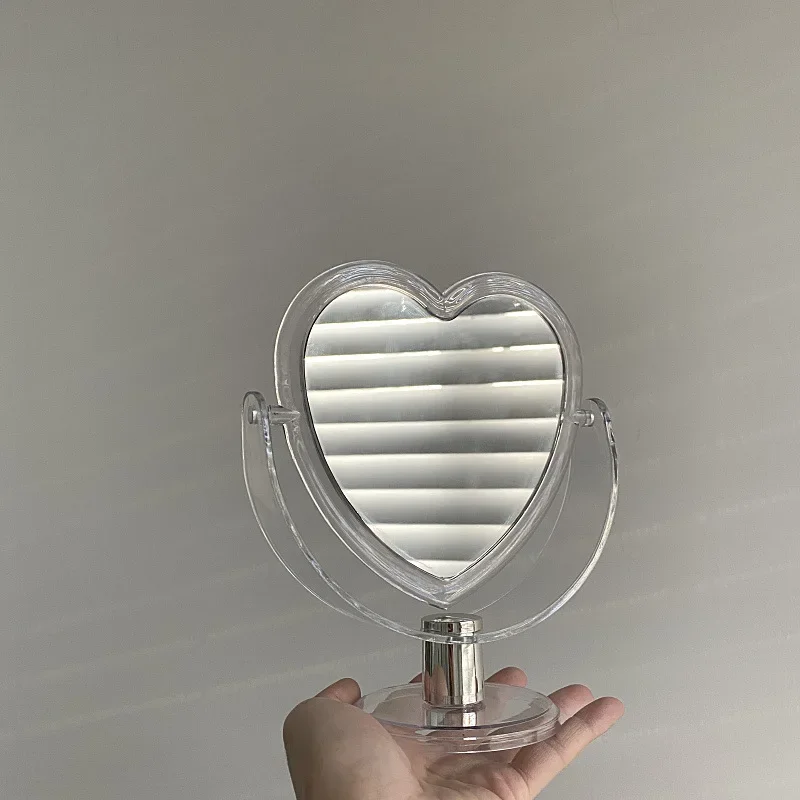 Korean Style Heart Shaped Cosmetic Mirror Acrylic Transparent Base Makeup Mirror Double Side Home Bedroom Desktop Mirror