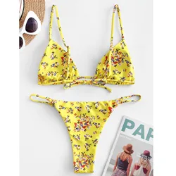 Sexy Women Bikini Two Piece Set 2024 Push Up Female Swimsuit Thong Swimwear Beach Holiday Floral Printed Bikini Bathing Suit