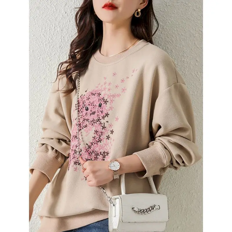 

100% Cotton Pullovers Women Fashion Embroidery Cartoon Pullover High Grade Long Sleeve Tshirt Tops Spring Autumn Trend Top Y2k