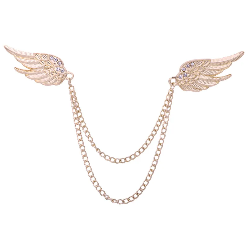 

Korean Angel Wings Brooch with Tassel Chain Lapel Pins for Men Women Shirt Suit Badge Elegant Decorative Jewelry Accessory