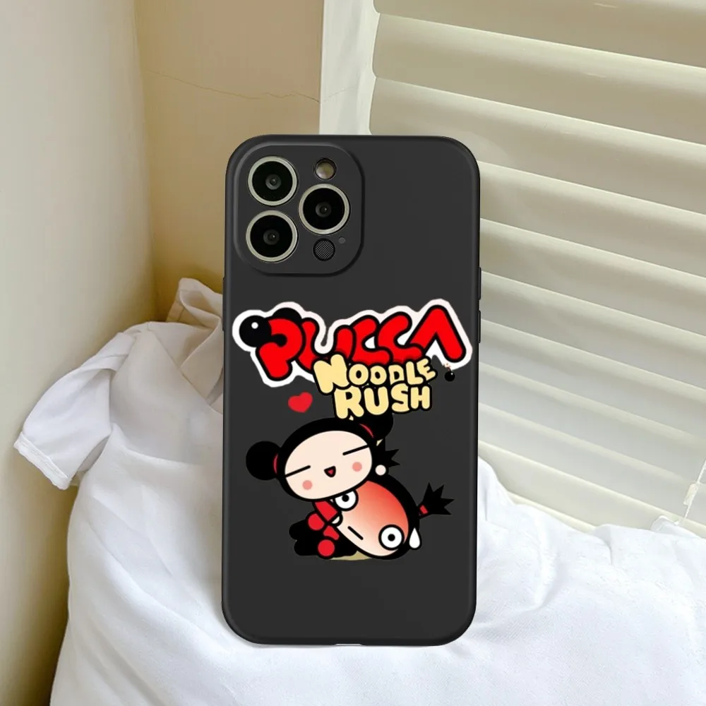 Fashion Cute cartoon Pucca Phone Case FOR IPhone 15 14 11 12 Pro 8 7 15 Plus 13 Pro MAX XR XS MINI Black Soft Covers