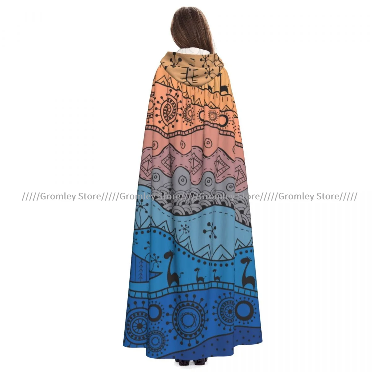 Witch Long Hooded Robe African Ethno Tribal Pattern Halloween Cloak Cosplay Costumes for Adult