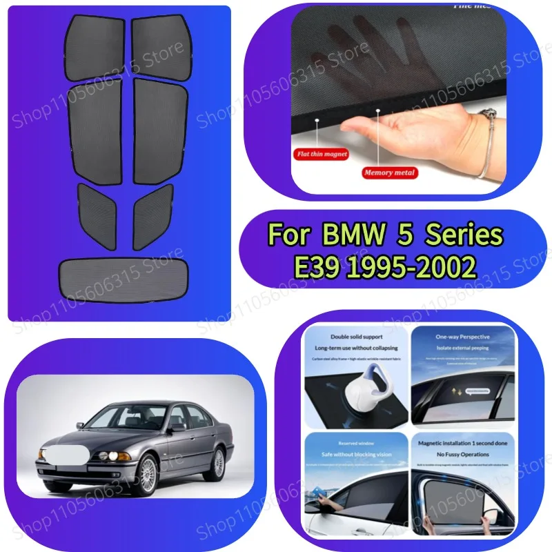 Magnetic Sunshade Curtain, Custom Fit Mesh UV Block Car Window For BMW 5 Series E39 1995-2002