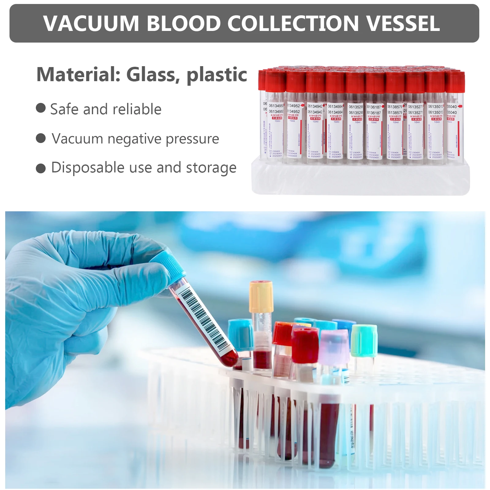 

100Pcs 10Ml Glass Test Tubes with Cover Vacuum Blood Collector Tube for Lab Experiments and Medical Testing Glass